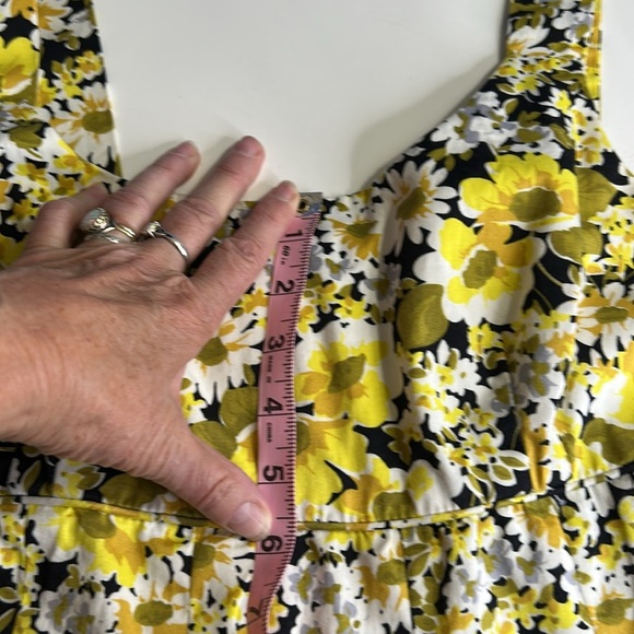 MAGGY LONDON SLEEVELESS COTTON FITTED BUST YELLOW/BLACK FLORAL DRESS SZ 10 - Picture 12 of 15